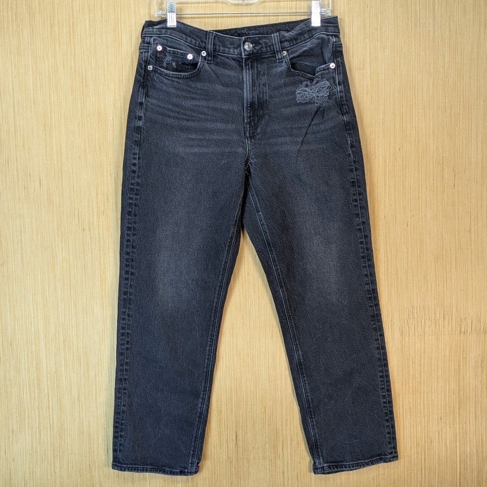 American Eagle Super High-Rise Ankle Straight Jeans Women 10 Black Grunge Skater